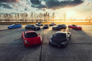 Supersportwagen: Lamborghini Huracan, Ferrari 458 Italia, Audi RS6 und Chevrolet Corvette.