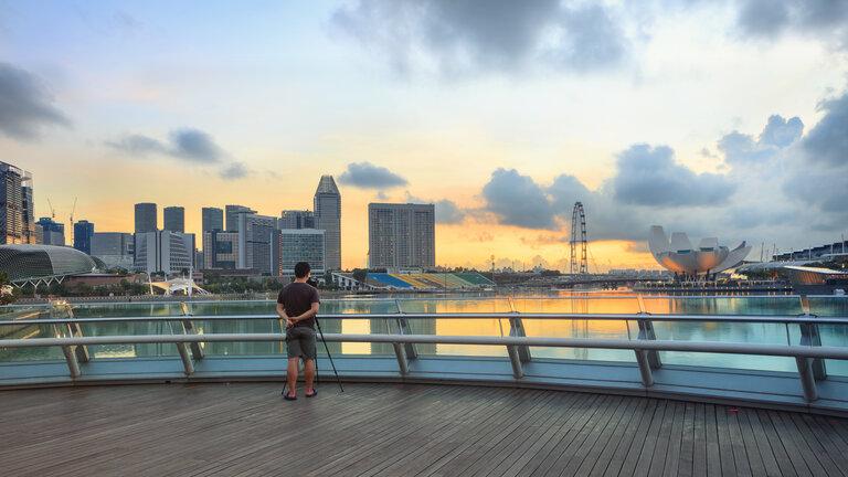 Singapur Marina Bay Sonnenaufgang mit Fotograf